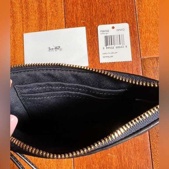 Coach Crossgrain Leather Corner Zip Wristlet Wallet Midnight Blue - Picture 5 of 5